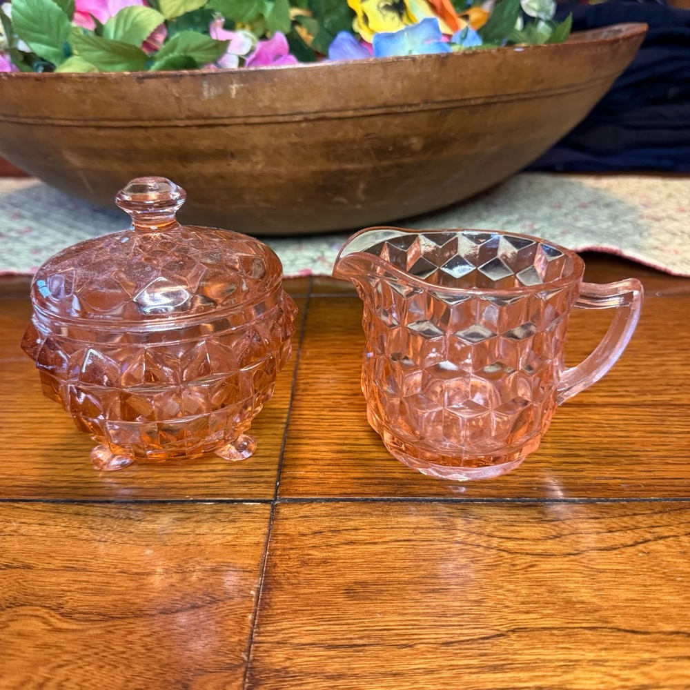 Pink Glass Sugar and Creamer Set